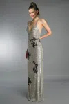 Basix Black Label All Over Sequin Gown In Silver