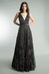 Basix Black Label All Over Sequin V Neck Gown In Black