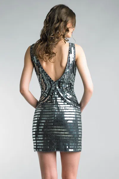 Basix Black Label Art Deco Cocktail Dress In Gray