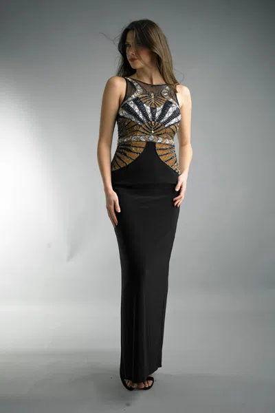 Basix Black Label Art Deco Sleeveless Dress In Multi