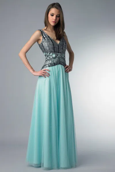 Basix Black Label Art Deco Sleeveless Evening Dress In Blue