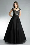 Basix Black Label Ballfgown With Sheer Front And Back In Blue