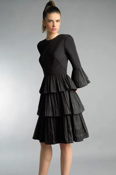 Basix Black Label Basix Pleated Tiered Fit And Flare Dress In Black
