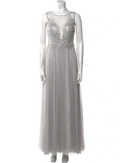 Pre-owned Basix Black Label Bateau Neckline Long Dress In Gray