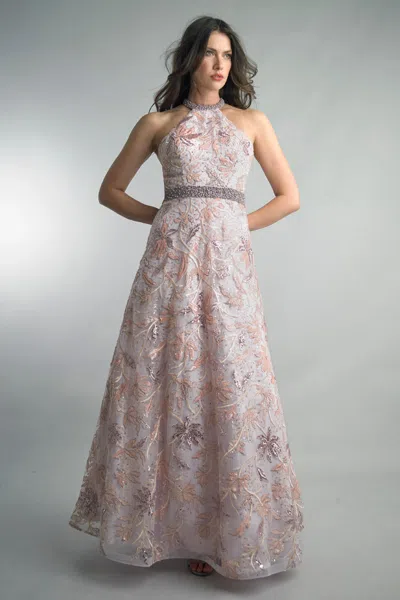 Basix Black Label Bead And Rhinestone Embellished Gown In Pink
