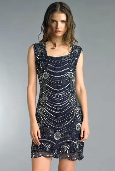 Basix Black Label Bead Cocktail Dress In Blue