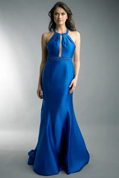 Basix Black Label Bead Halter Gown In Blue