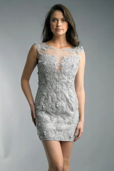 Basix Black Label Bead Illusion Cocktail Dress In Gray