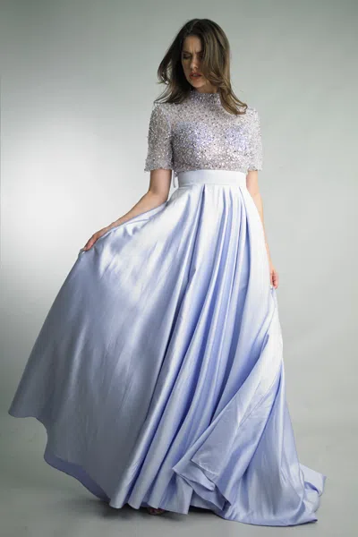 Basix Black Label Bead Illusion Gown In Purple