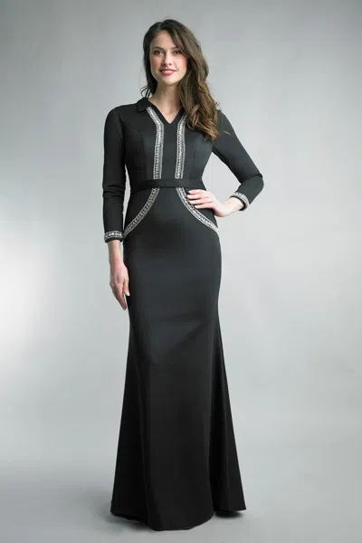 Basix Black Label Bead Mermaid Gown In Black