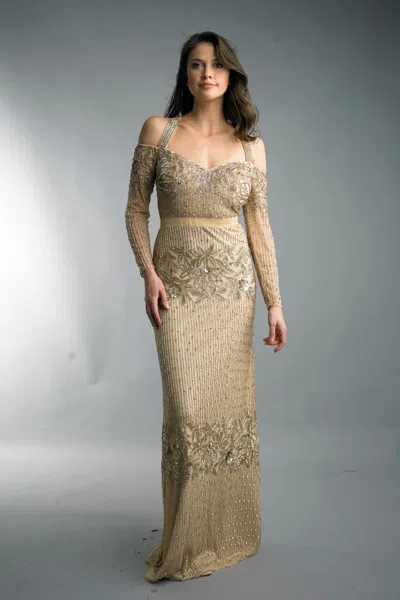 Basix Black Label Bead Off-shoulder Gown In Gold