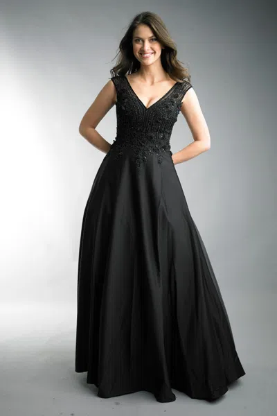 Basix Black Label Bead V-neck Gown In Black