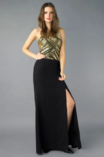 Basix Black Label Beaded And Sequins Evening Dress In Black