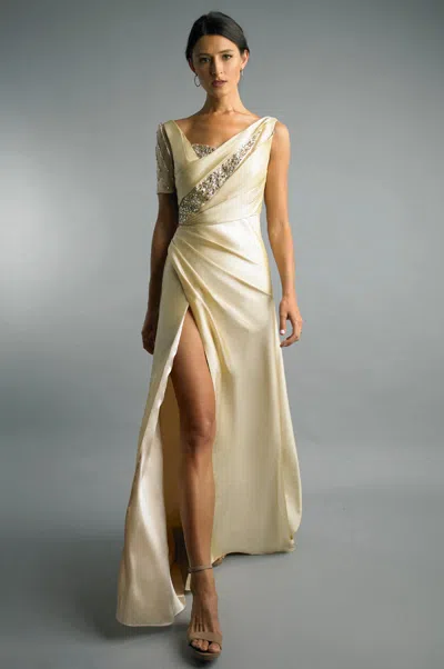 Basix Black Label Beaded Assymetric Neck Gown