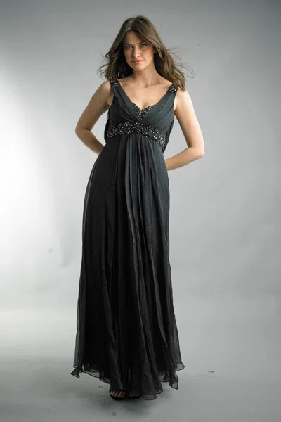 Basix Black Label Beaded Empire Waist Draped Gown In Black