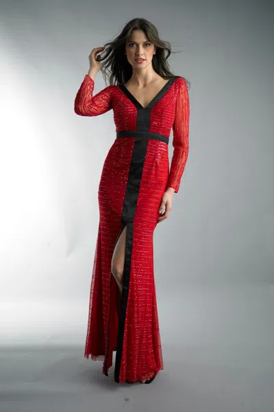 Basix Black Label Beaded Evening Gown In Red