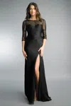Basix Black Label Beaded Half Sleeeve Gown With Slit