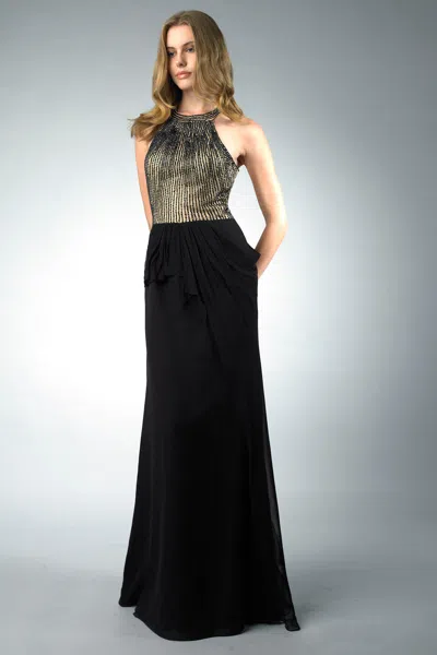 Basix Black Label Beaded Halter Evening Dress