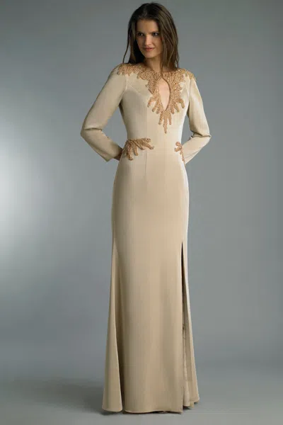 Basix Black Label Beaded Long Sleeve Evening Gown
