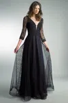 Basix Black Label Beaded Sleeved Evening Gown