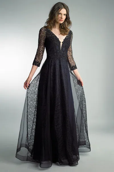 Basix Black Label Beaded Sleeved Evening Gown