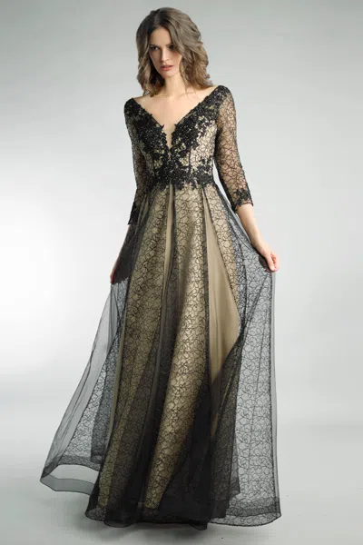 Basix Black Label Beaded Sleeved Evening Gown
