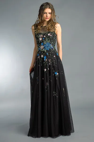 Basix Black Label Beaded Sleeveless Evening Gown In Black