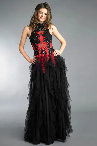 Basix Black Label Beaded Sleeveless Evening Gown In Black