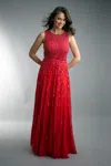 Basix Black Label Beaded Sleeveless Evening Gown In Red