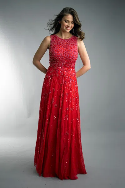 Basix Black Label Beaded Sleeveless Evening Gown In Red
