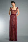 Basix Black Label Beaded Sleeveless Gown In Brown