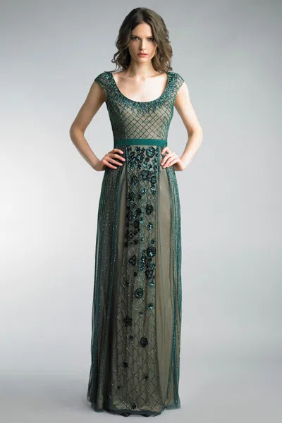 Basix Black Label Beaded Sleeveless Gown In Green