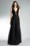 Basix Black Label Beaded Sleeveless Keyhole Gown In Black