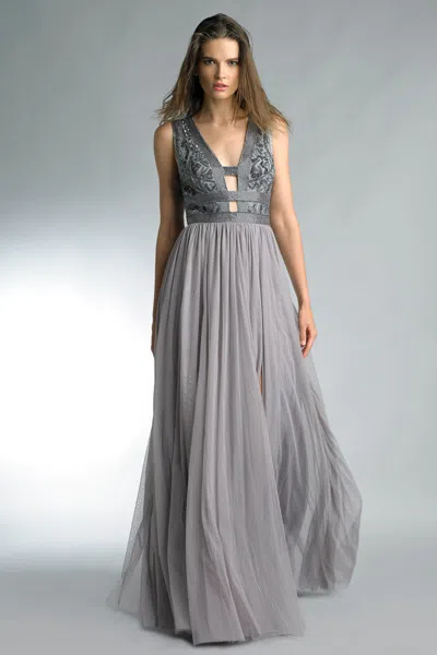 Basix Black Label Beaded Sleeveless Keyhole Gown In Multi