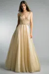 Basix Black Label Beaded V Neck Evening Gown