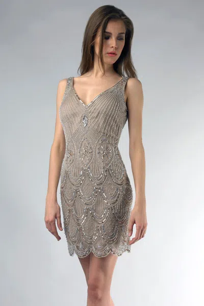 Basix Black Label Beaded V-neck Cocktail Dress In Gray