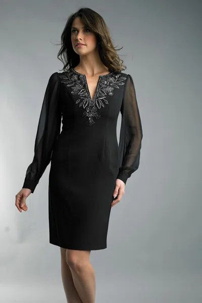 Basix Black Label Beaded Wing Collar Black Dress