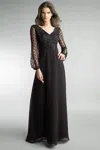 Basix Black Label Bell Sleeve Evening Gown In Animal Print