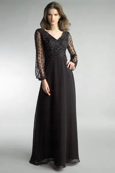 Basix Black Label Bell Sleeve Evening Gown In Animal Print
