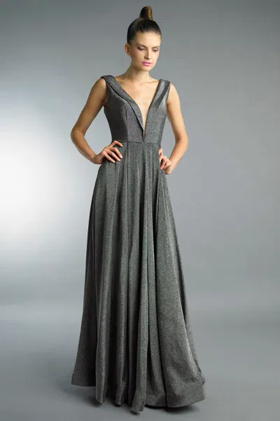 Basix Black Label Box Pleat Gown In Gray