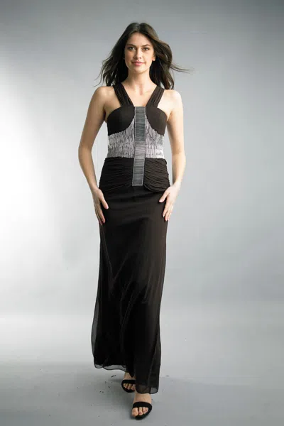 Basix Black Label Bugle Beaded Evening Gown In Black