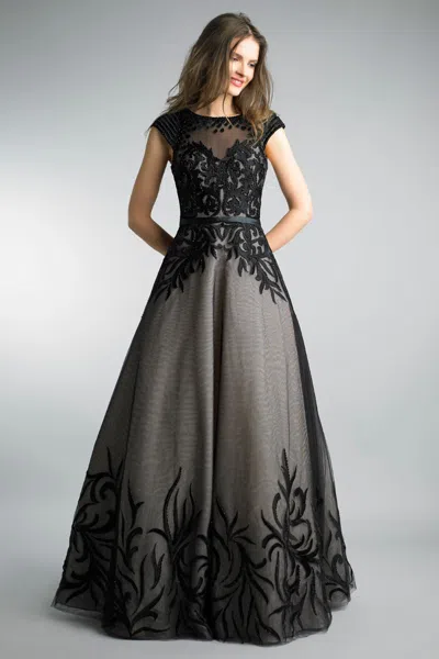 Basix Black Label Cap Sleeve Ballgown In Black