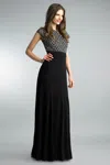 Basix Black Label Cap Sleeve Evening Dress With Beads In Black