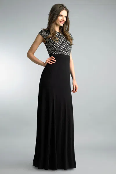 Basix Black Label Cap Sleeve Evening Dress With Beads In Black