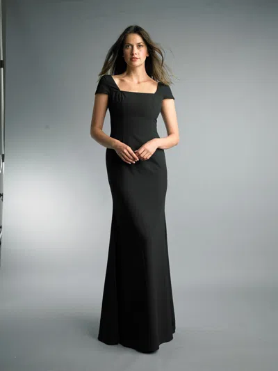 Basix Black Label Cap Sleeve Evening Gown In Black