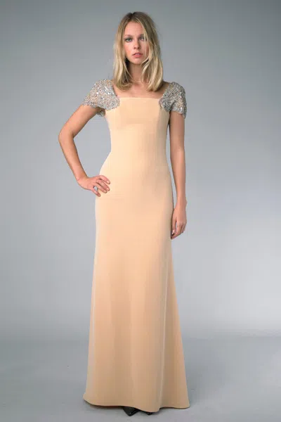 Basix Black Label Cap Sleeve Evening Gown In Brown