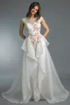 Basix Black Label Cap Sleeve Floral Embellished Evening Gown