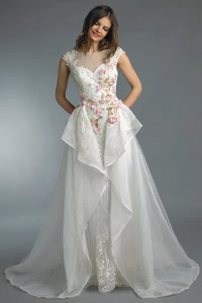 Basix Black Label Cap Sleeve Floral Embellished Evening Gown
