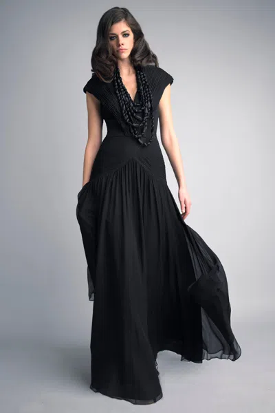 Basix Black Label Cap Sleeve Gown With Necklace In Black