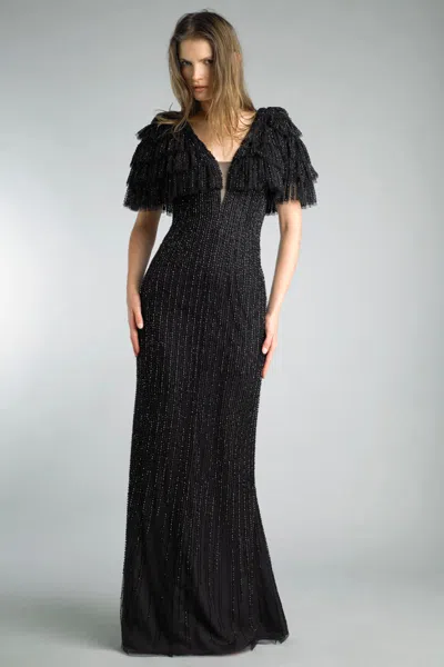 Basix Black Label Capelet Evening Dress In Black
